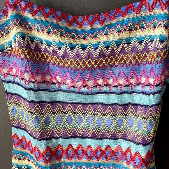 TCEC Boutique Embroidered Stripe Knit Spaghetti Strap Mini Bodycon Dress Large - Picture 5 of 9